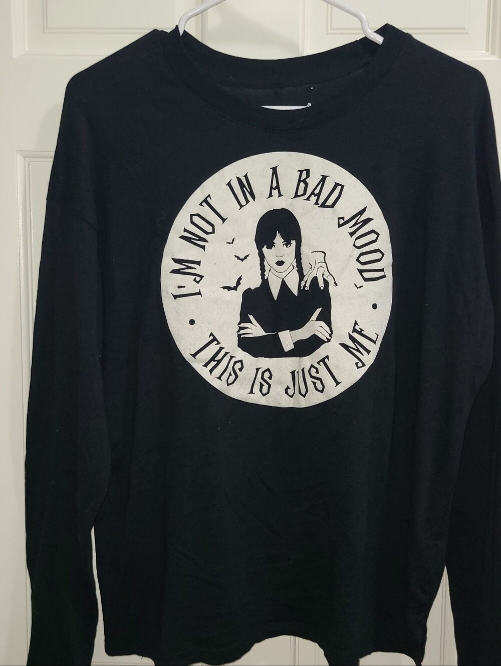 A New Day Black Graphic Long-Sleeve Women's Shirt- 'I'm Not In A Bad Mood"